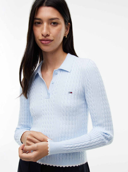 Tommy Jeans Cable Polo, maglia da Donna azzurra