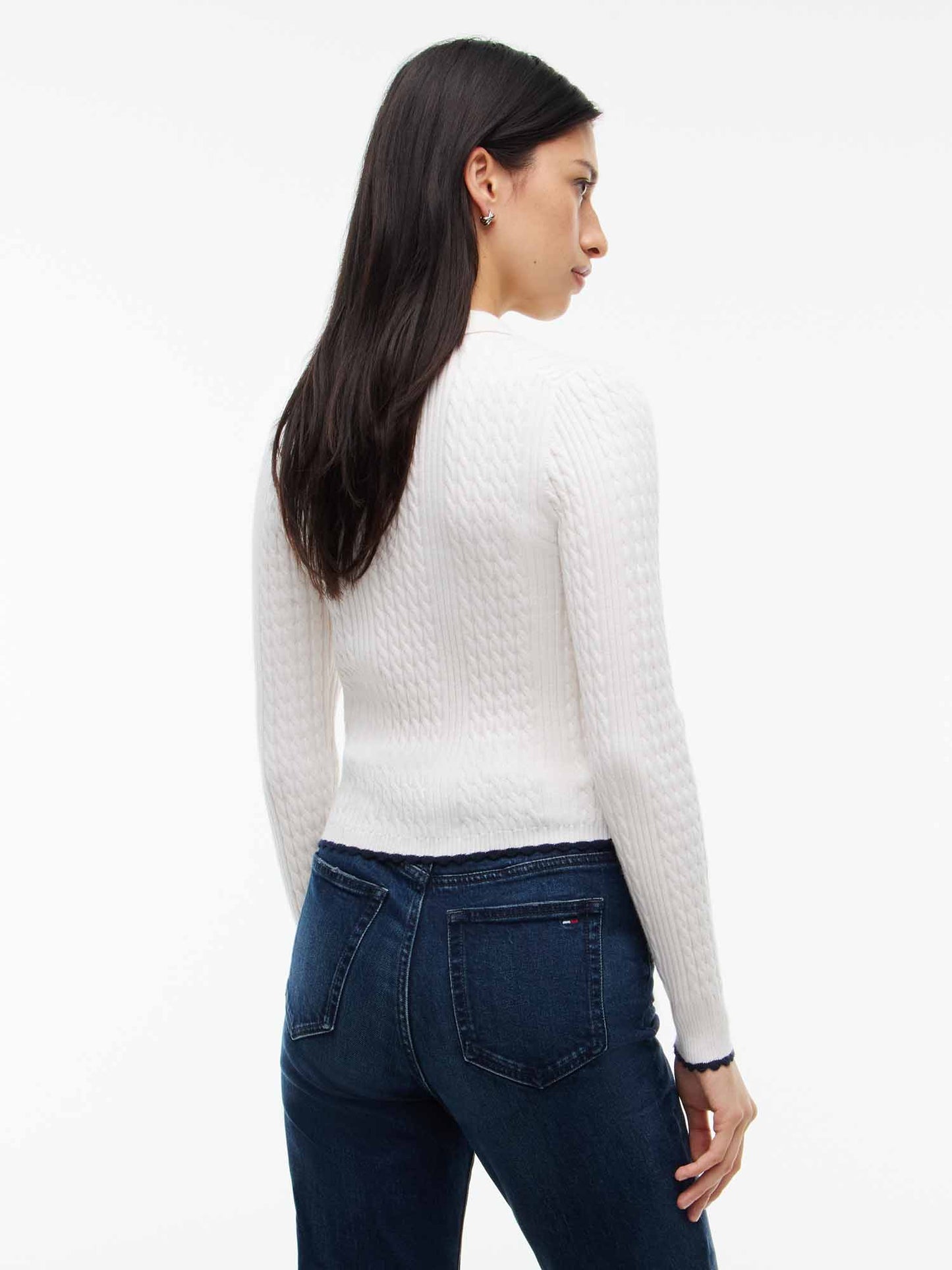 Tommy Hilfiger Micro Cable Knit Slim Polo Jumper, maglia da donna bianca