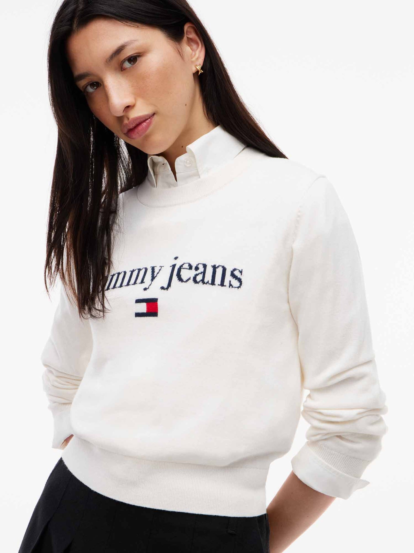 Tommy Hilfiger Logo Slim Raglan Sleeve, maglia da donna bianca
