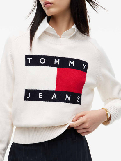 Tommy Hilfiger Tommy Jeans Flag, maglia da donna bianca