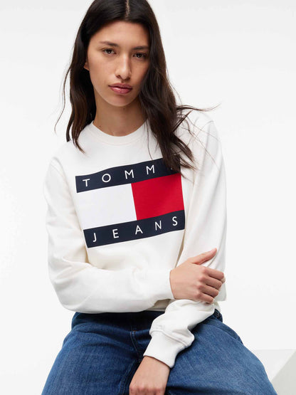 Tommy Hilfiger Reg Flag, felpa da donna bianca