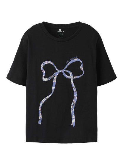 T-shirt unisex bambino Name It con stampa fiocco floreale nera