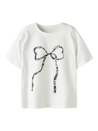 T-shirt unisex bambino Name It NkfTabea panna con stampa delicata