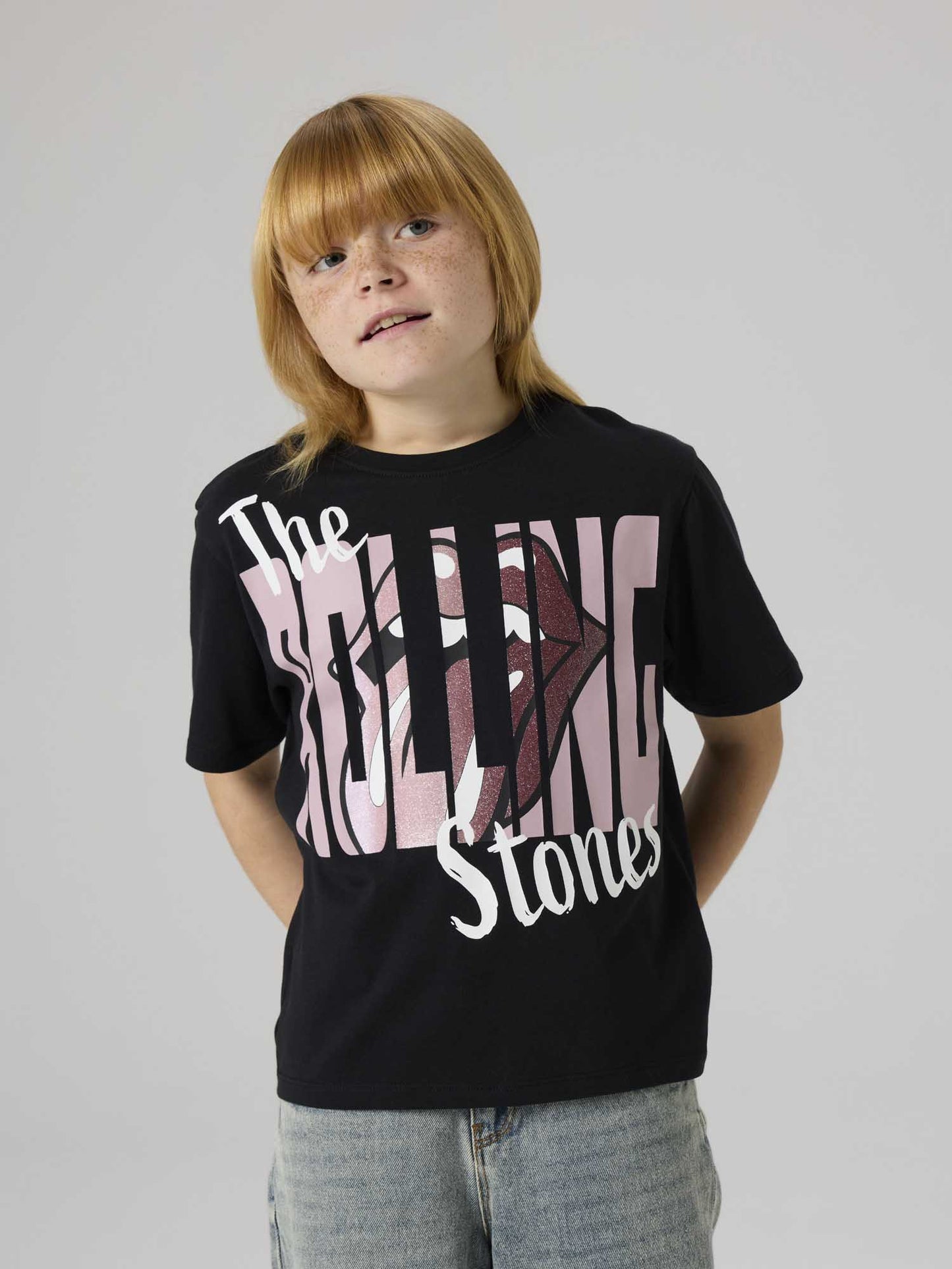 T-shirt nera unisex bambino con stampa Rolling Stones di Name It