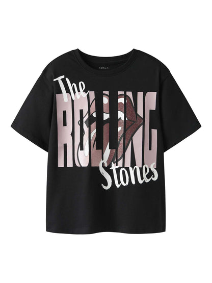 T-shirt nera unisex bambino con stampa Rolling Stones di Name It