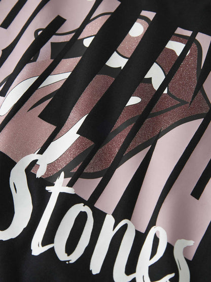 T-shirt nera unisex bambino con stampa Rolling Stones di Name It