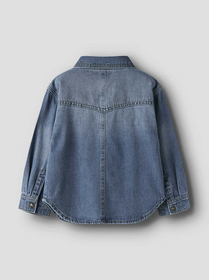 Camicia in denim medium blue per bambino unisex in cotone biologico