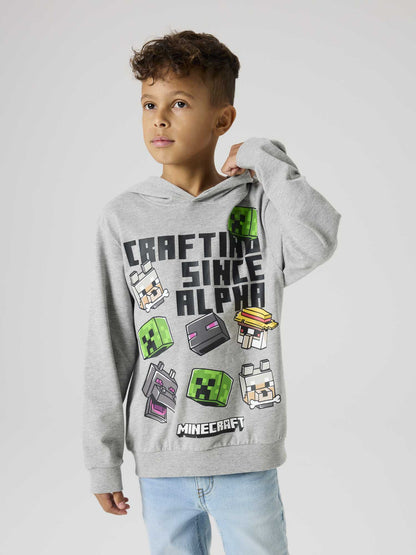 Felpa unisex da bambino Name It con stampa Minecraft grigia