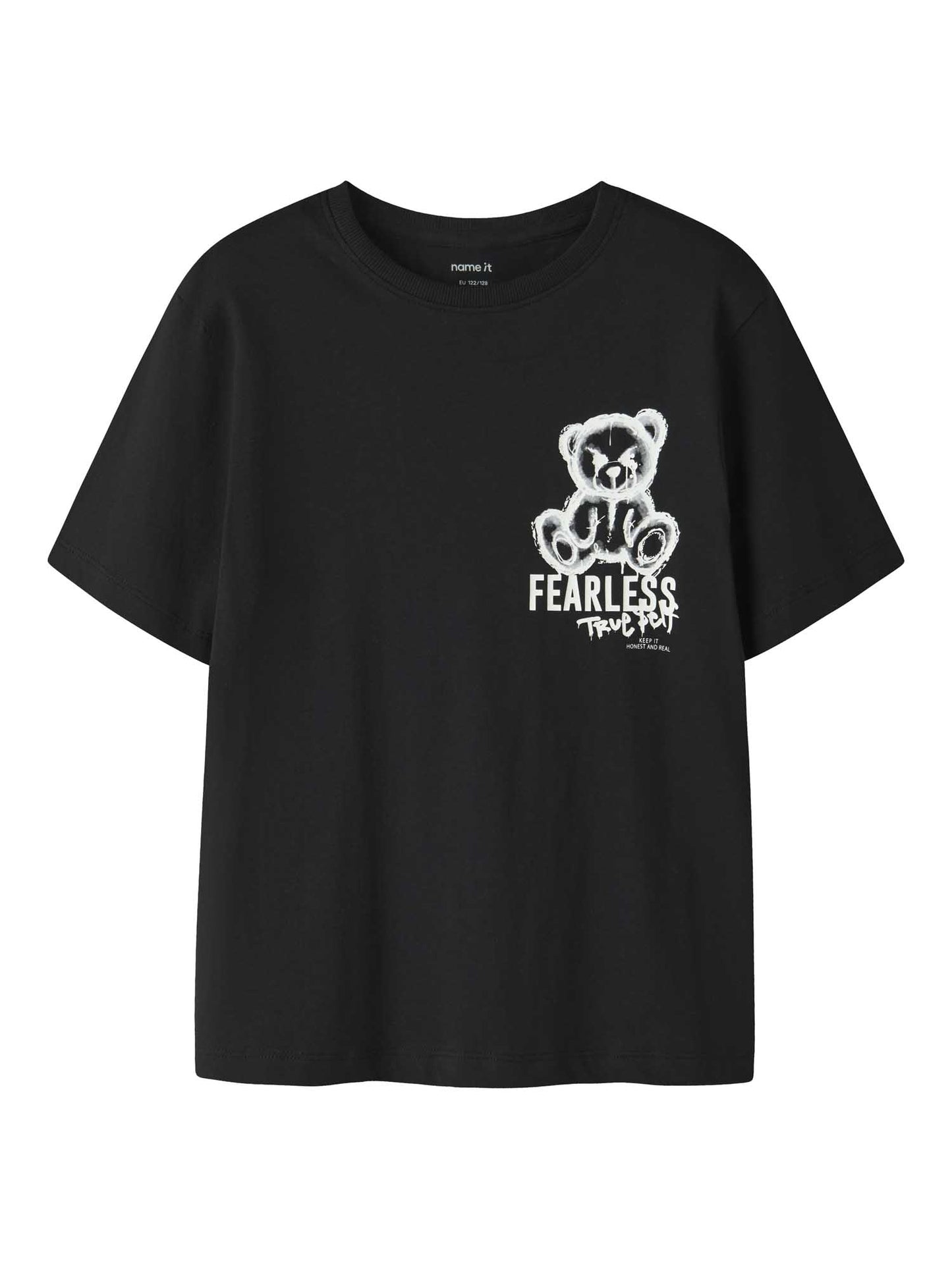 T-shirt nera Name It con stampa Fearless True Self unisex bambino