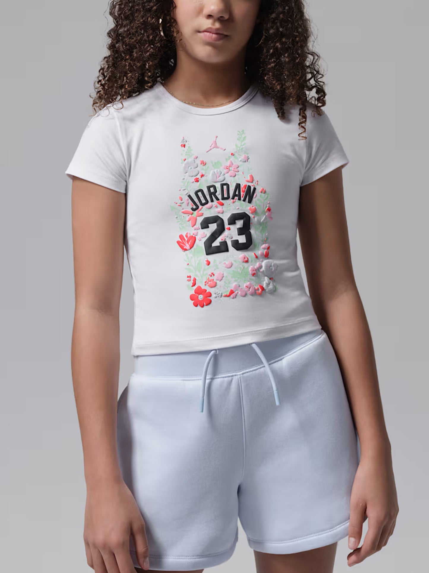 Jordan t-shirt unisex bambino bianca con grafica floreale in jersey