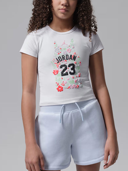 Jordan t-shirt unisex bambino bianca con grafica floreale in jersey