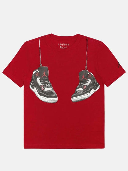 Nike Jordan AJ3 T-shirt unisex bambino con grafica lacci rossa