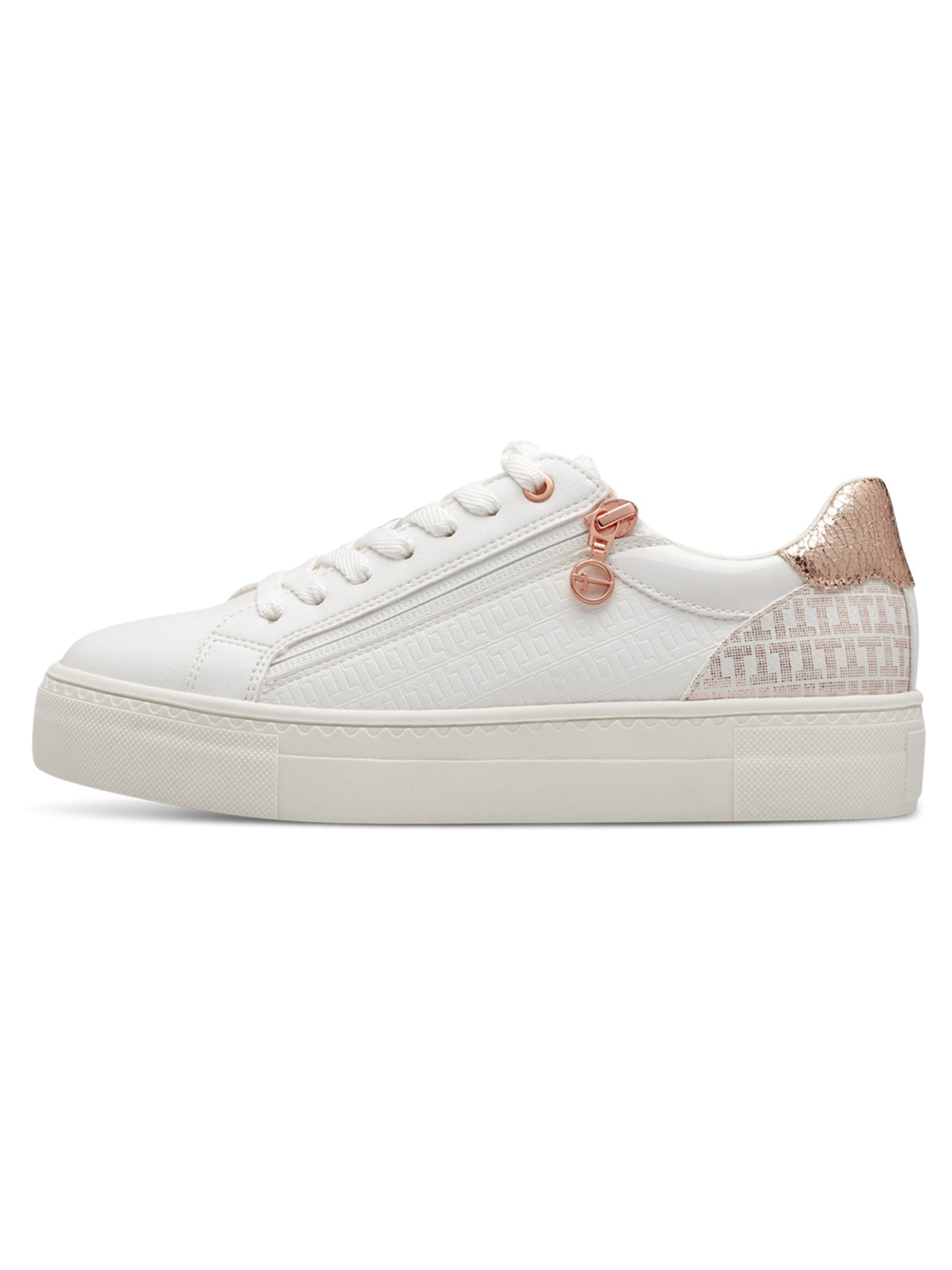 Sneakers platform Tamaris da donna bianche con zip e dettagli rosa
