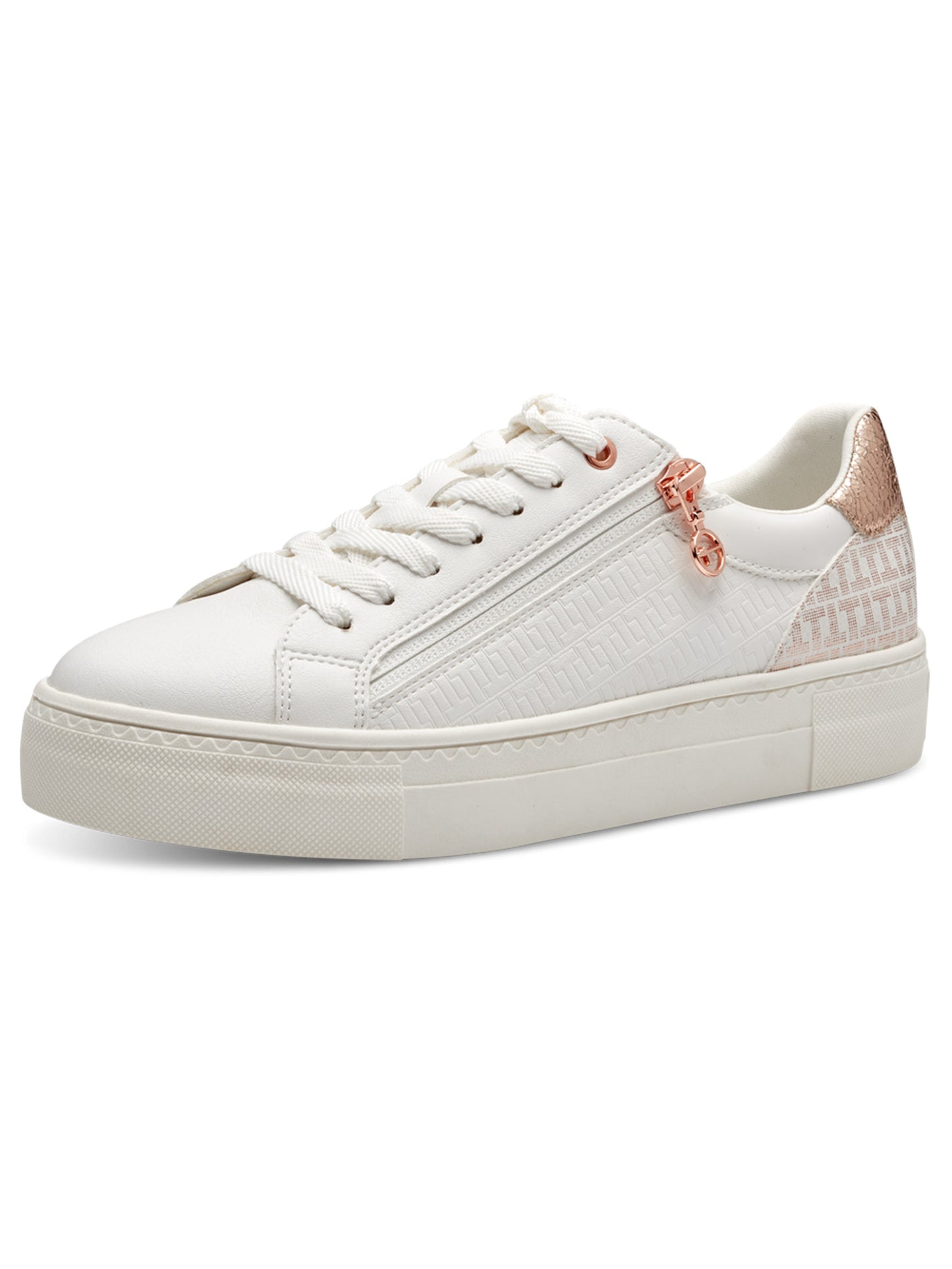 Sneakers platform Tamaris da donna bianche con zip e dettagli rosa