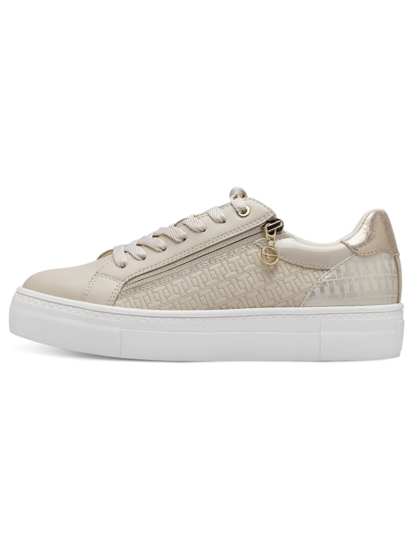 Sneakers platform Tamaris da donna in tessuto beige con zip