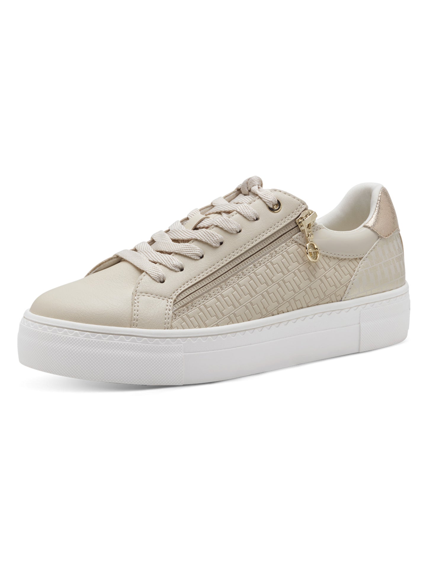 Sneakers platform Tamaris da donna in tessuto beige con zip