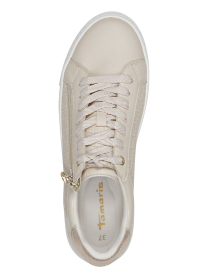 Sneakers platform Tamaris da donna in tessuto beige con zip
