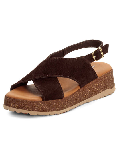 Sandali Tamaris da donna in cuoio color cognac, casual ed eleganti