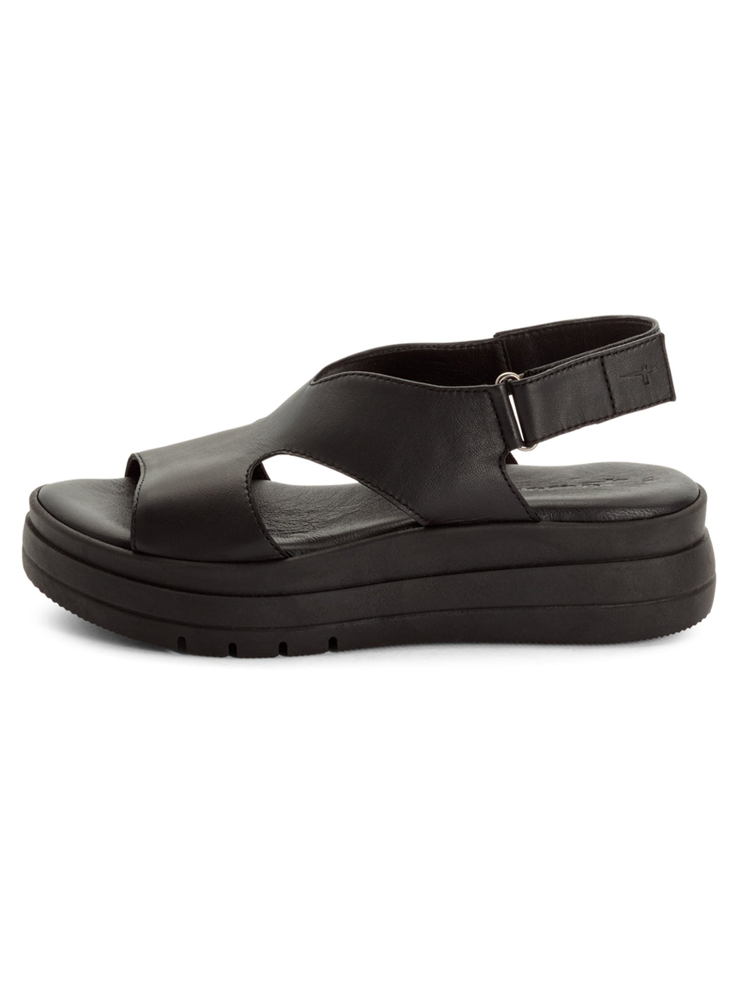 Sandali wedge con tacco in cuoio neri da donna Tamaris