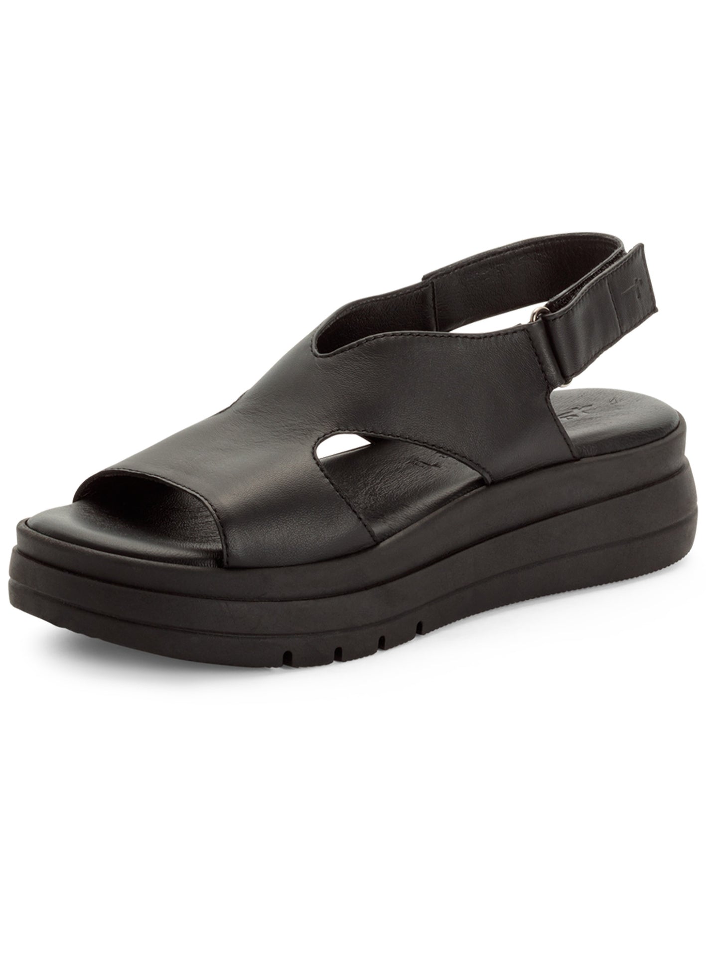 Sandali wedge con tacco in cuoio neri da donna Tamaris