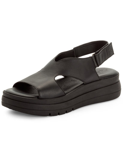 Sandali wedge con tacco in cuoio neri da donna Tamaris