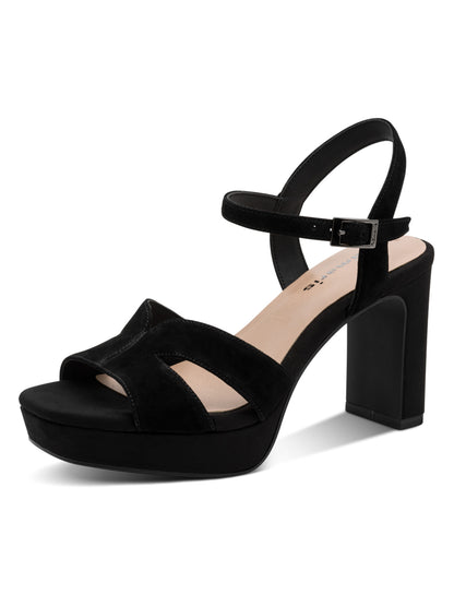 Tamaris sandalo elegante con tacco largo in cuoio nero da donna