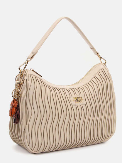 Borsa hobo Y Not? da donna in crema con texture plissettata elegante