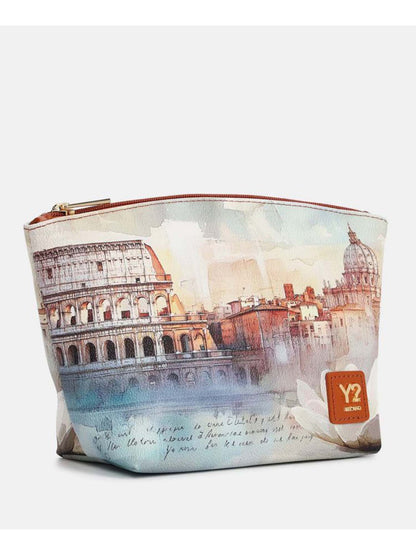 Y Not? Beauty case da donna marrone con stampa della città di Rome
