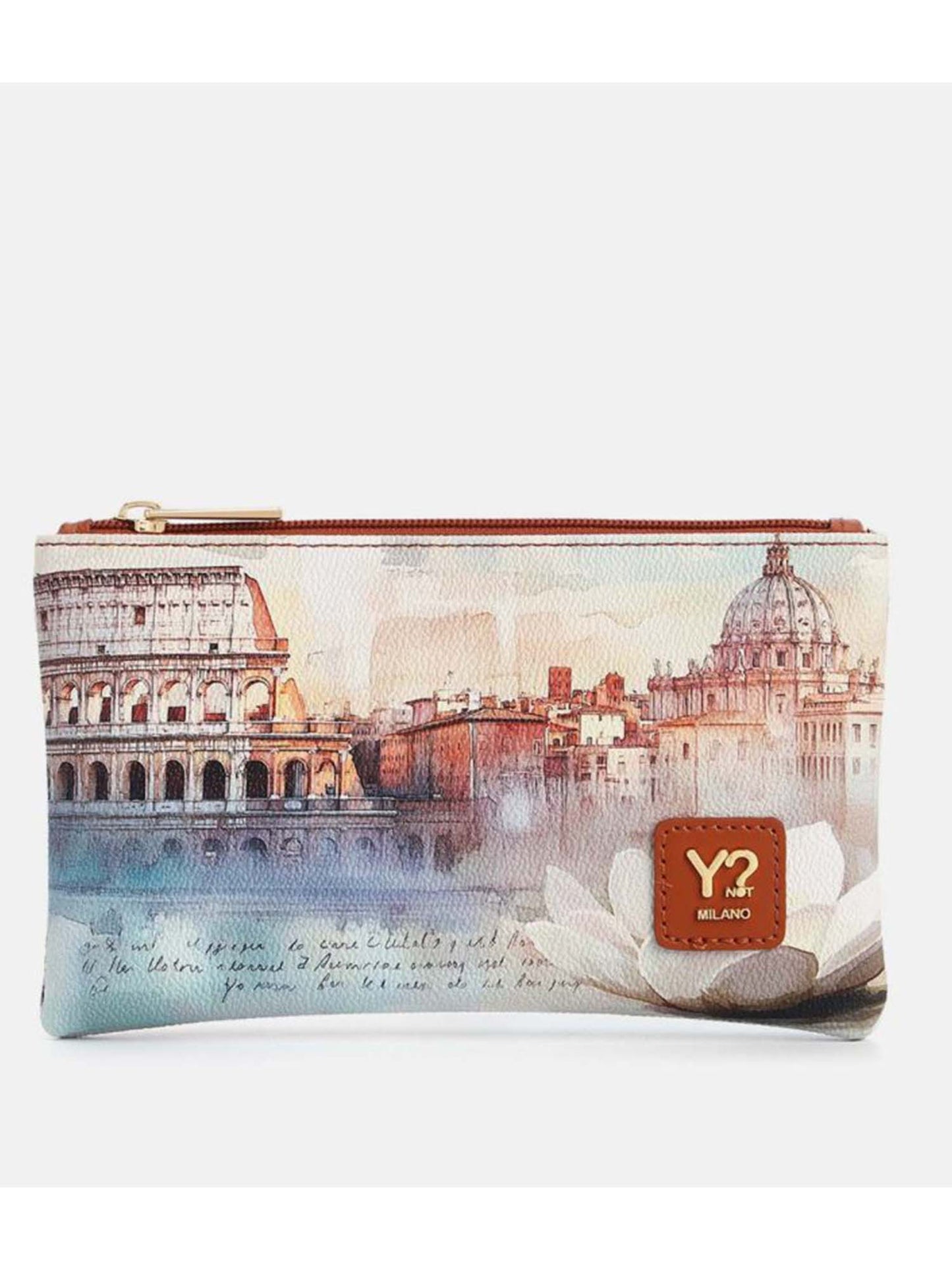 Y Not? Pocket Medium, pochette donna marrone con stampa città di Roma