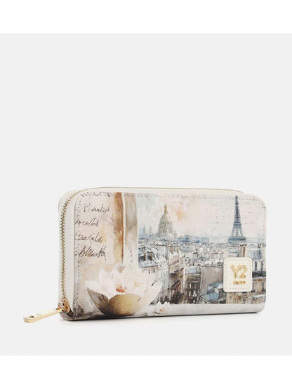 Portafoglio donna Y Not? Yes361S6 Paris bianco con stampa metropolitana