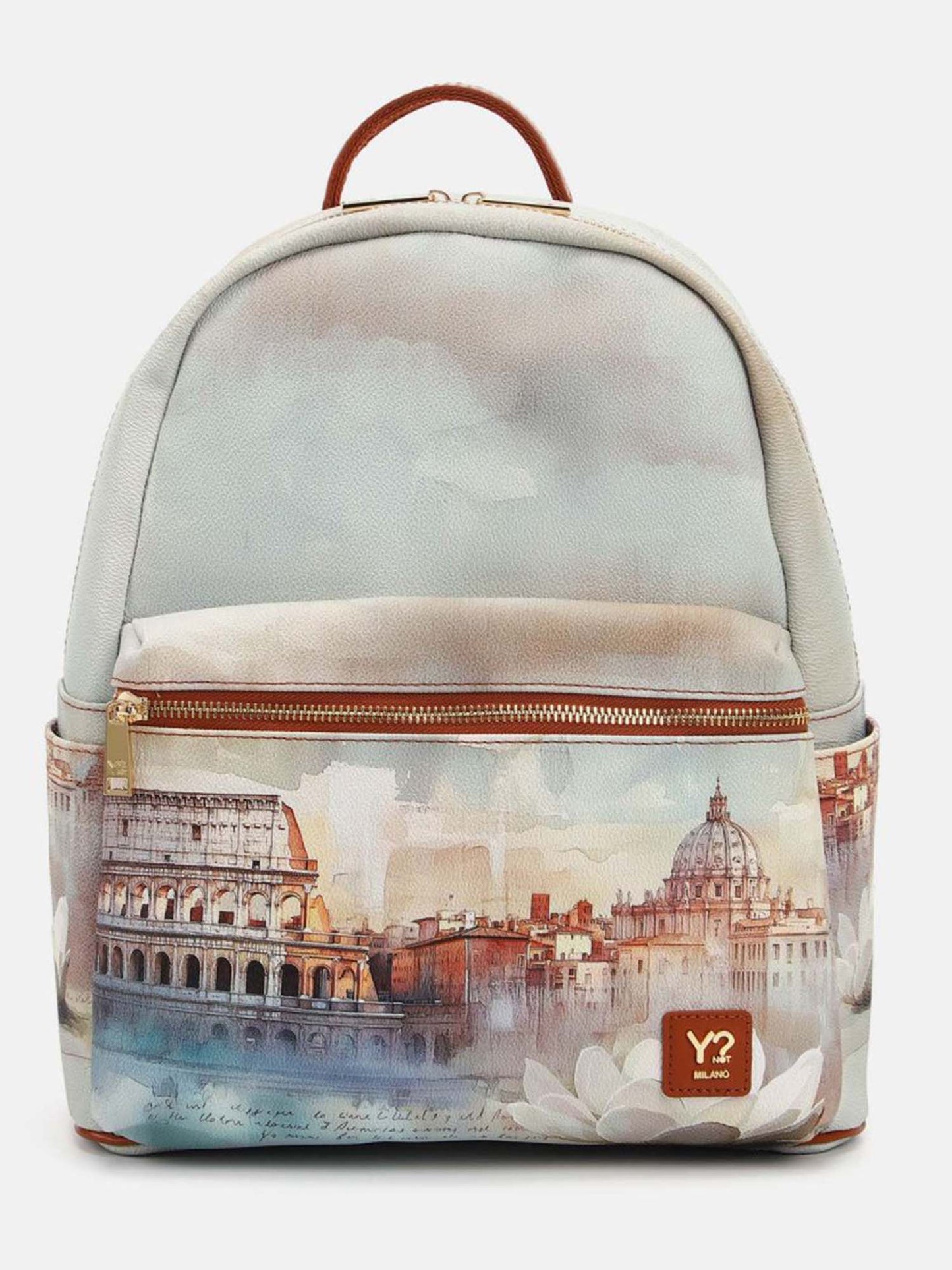 Zaino large Y Not? con stampa di Roma in marrone da donna