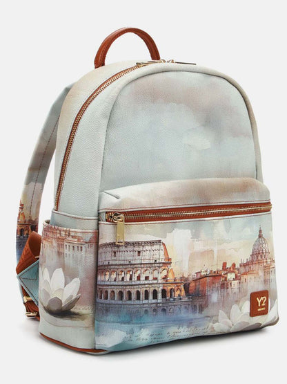 Zaino large Y Not? con stampa di Roma in marrone da donna