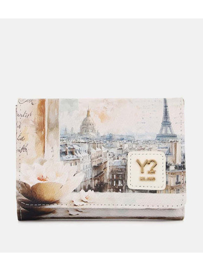 Y Not? Portafoglio Paris bianco da donna con stampa iconica