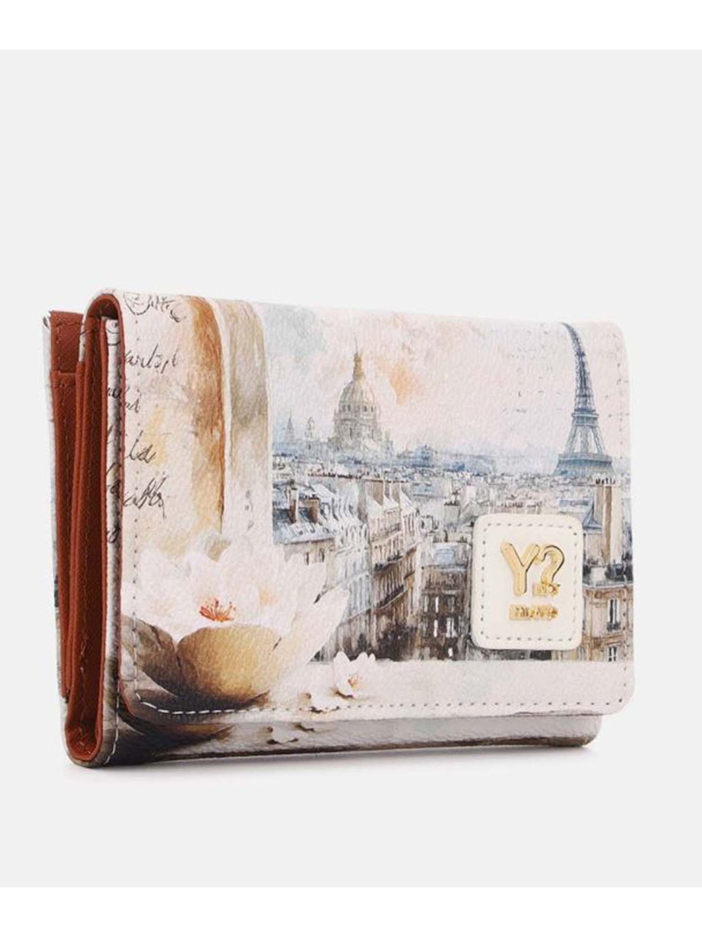Y Not? Portafoglio Paris bianco da donna con stampa iconica