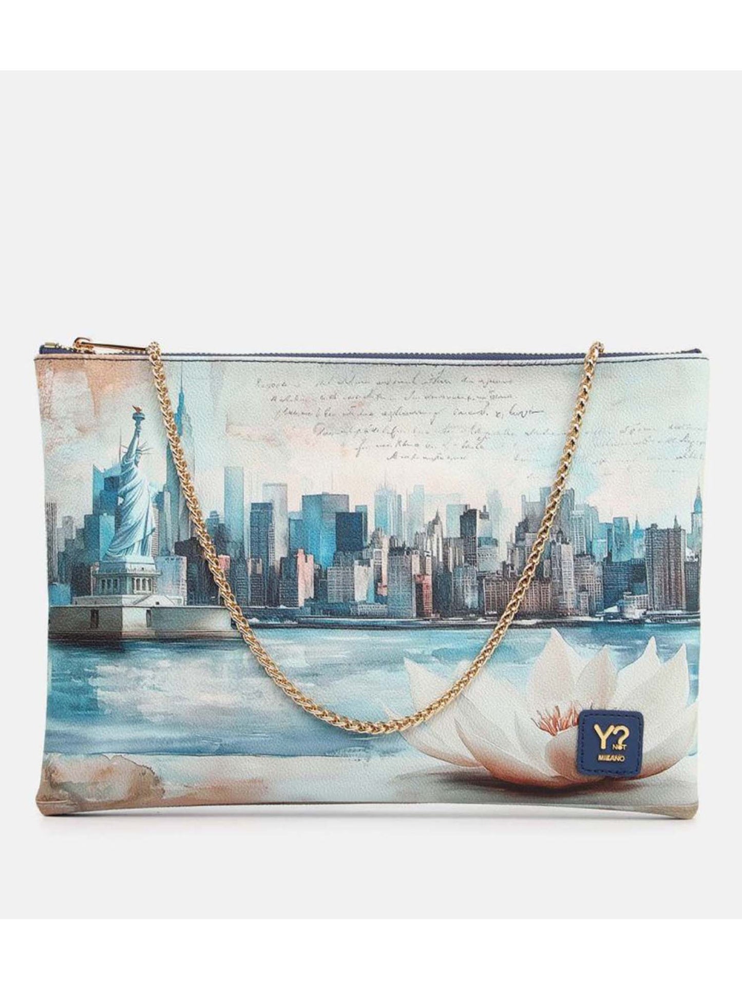 Y Not? Clutch Big donna blu con tracolla a catena elegante