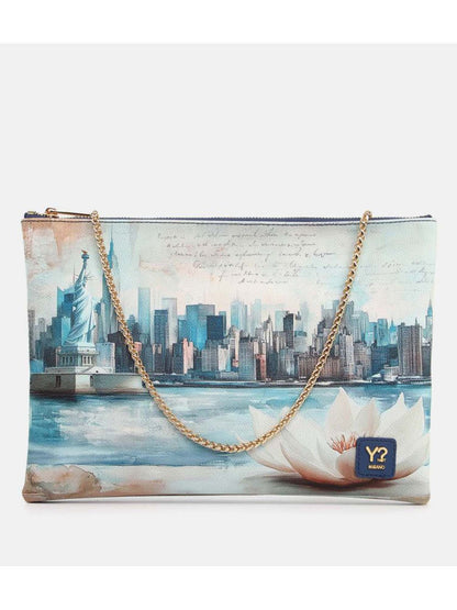 Y Not? Clutch Big donna blu con tracolla a catena elegante