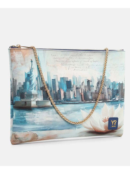 Y Not? Clutch Big donna blu con tracolla a catena elegante