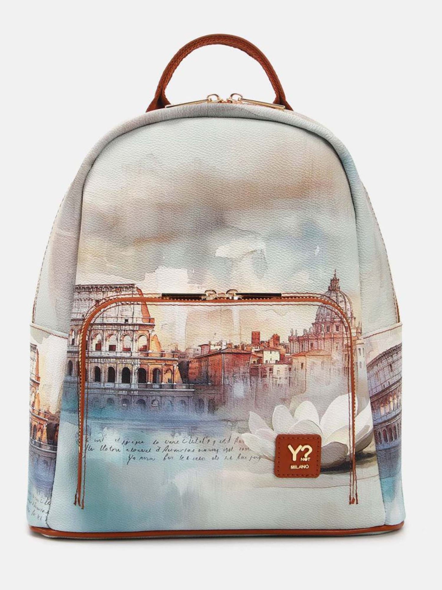 Zaino medio Y Not? Yes Bag con stampa città Roma marrone da donna