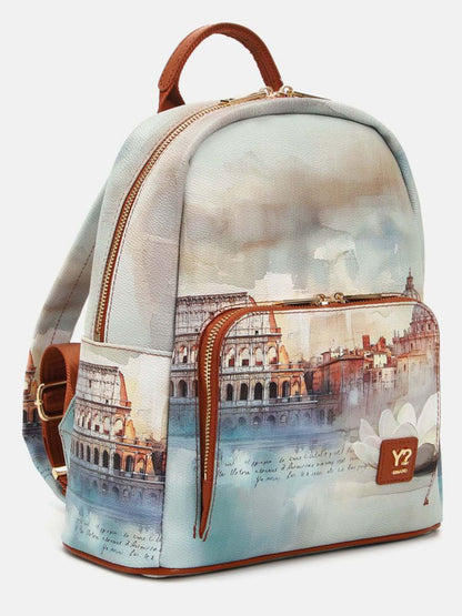 Zaino medio Y Not? Yes Bag con stampa città Roma marrone da donna