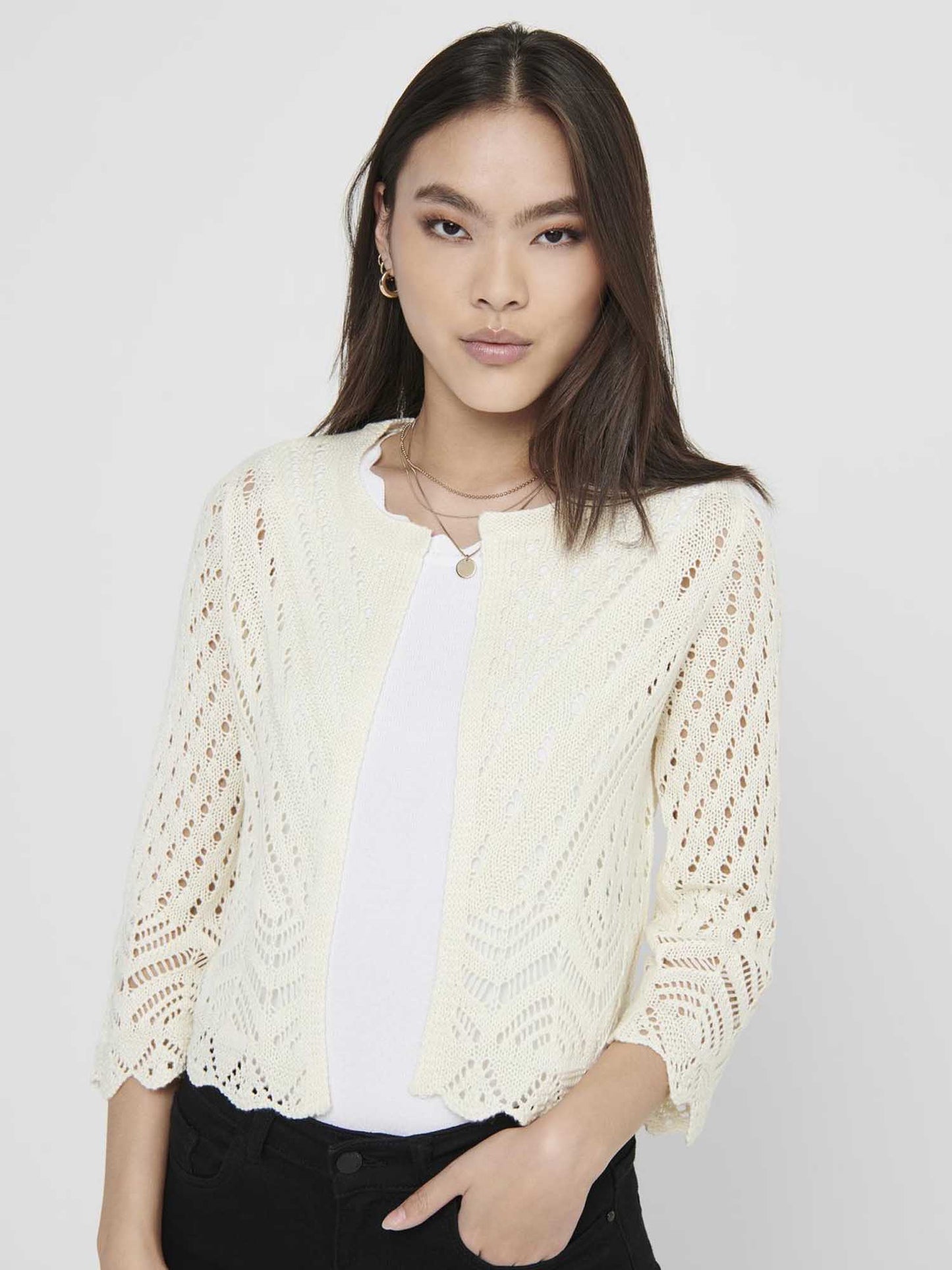 Cardigan Sun Cropped 3/4 da donna crema, elegante e leggero