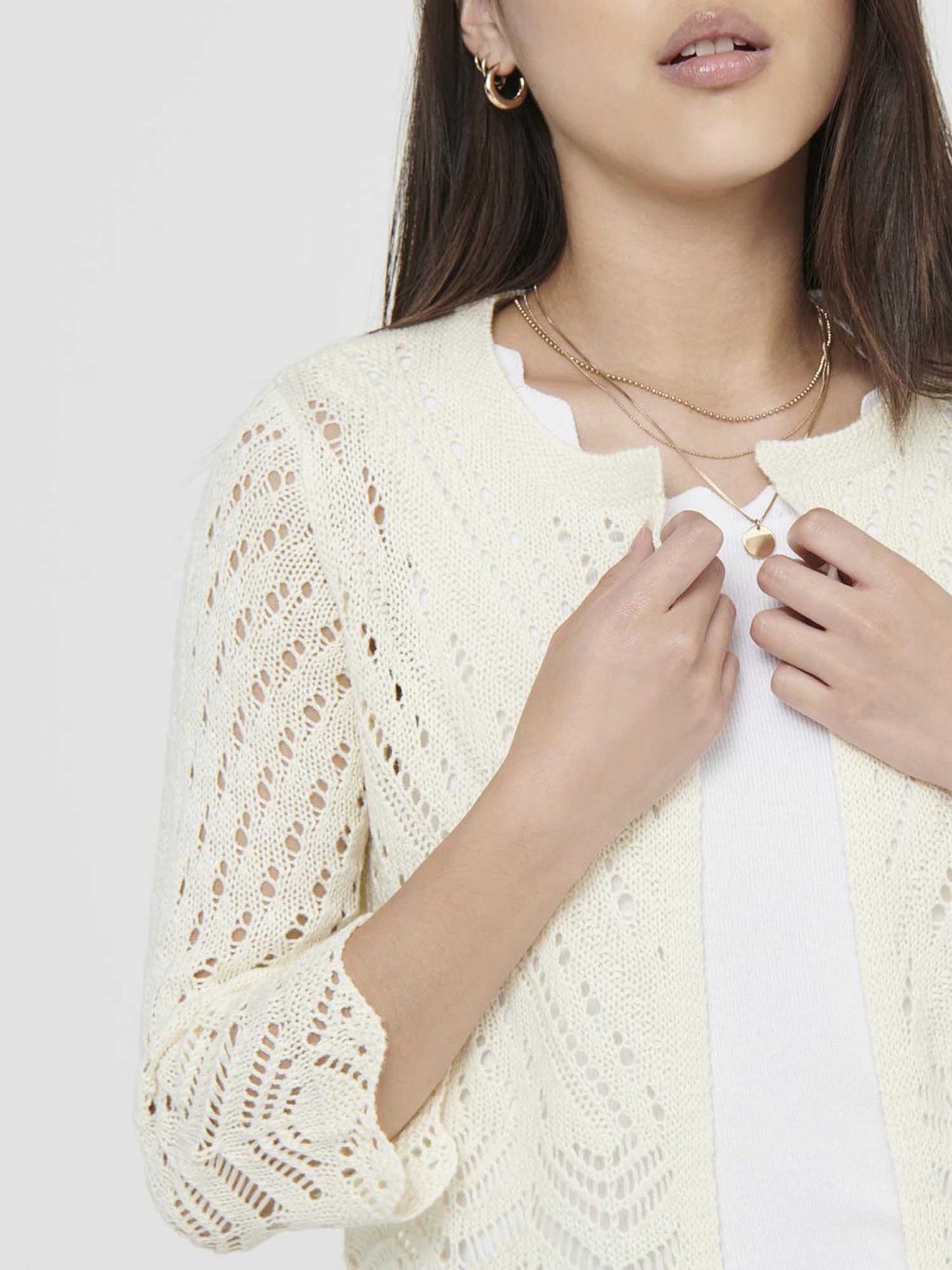 Cardigan Sun Cropped 3/4 da donna crema, elegante e leggero