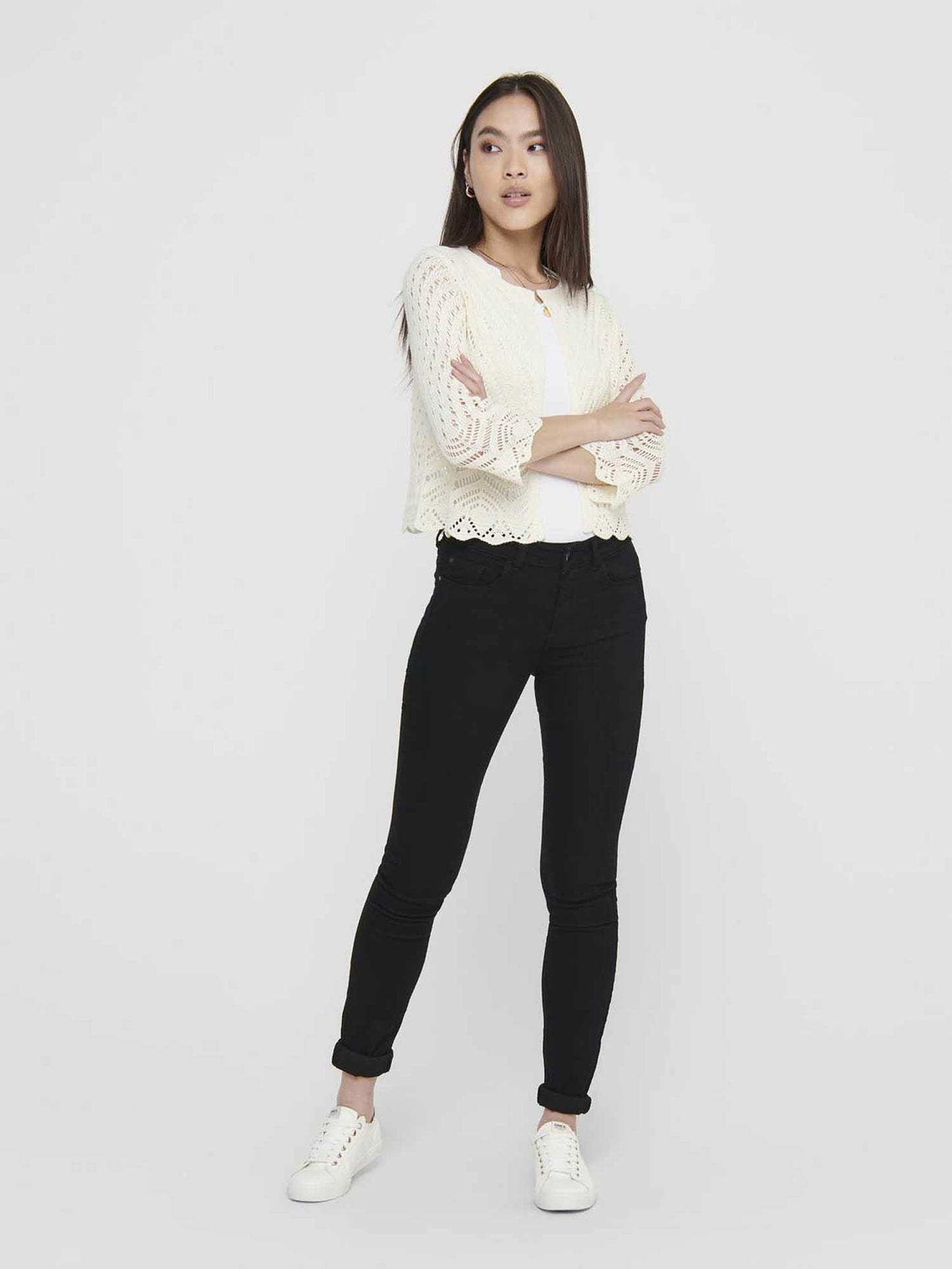 Cardigan Sun Cropped 3/4 da donna crema, elegante e leggero