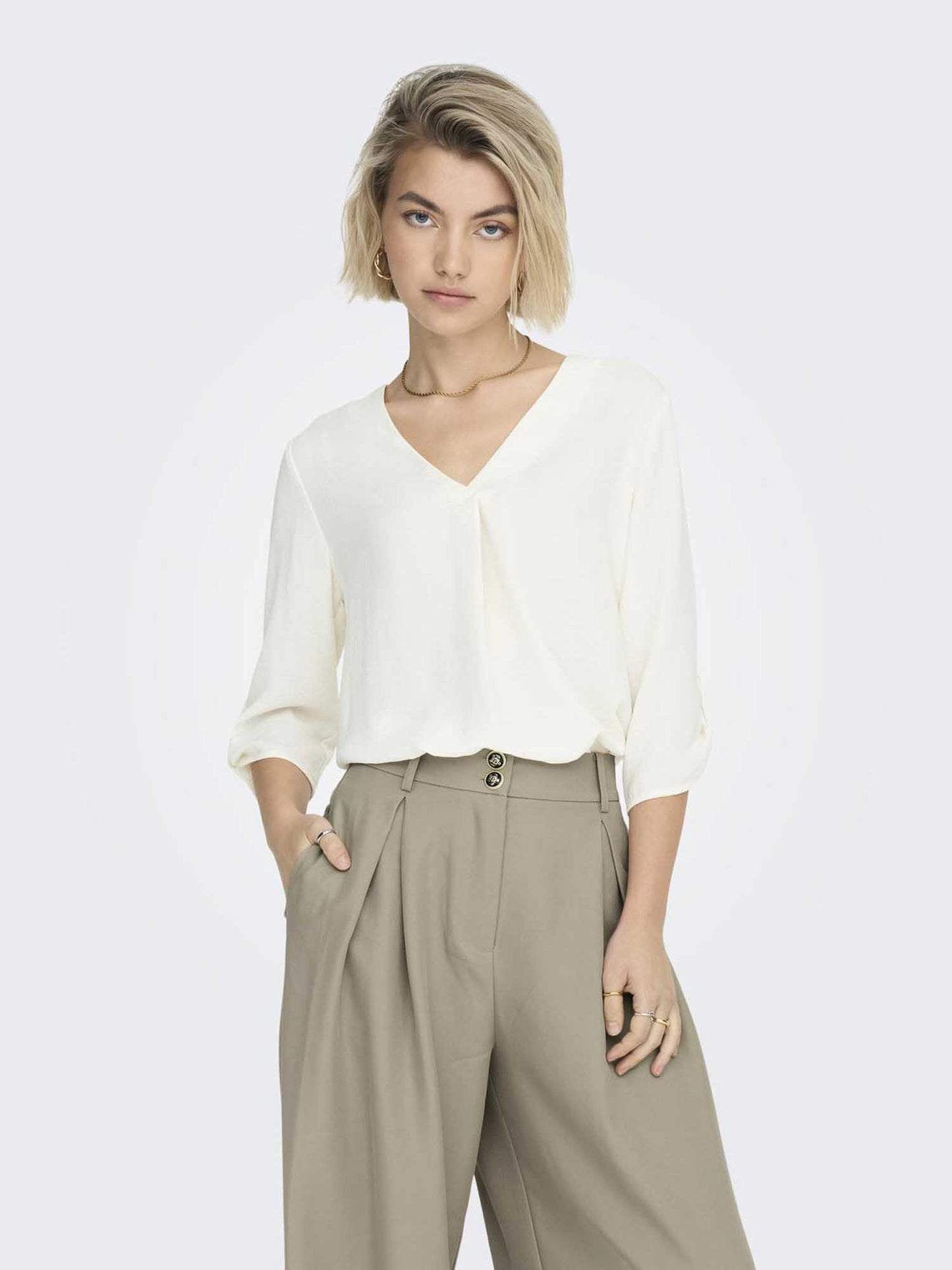Blusa beige da donna Jacqueline de Yong con maniche a 3/4