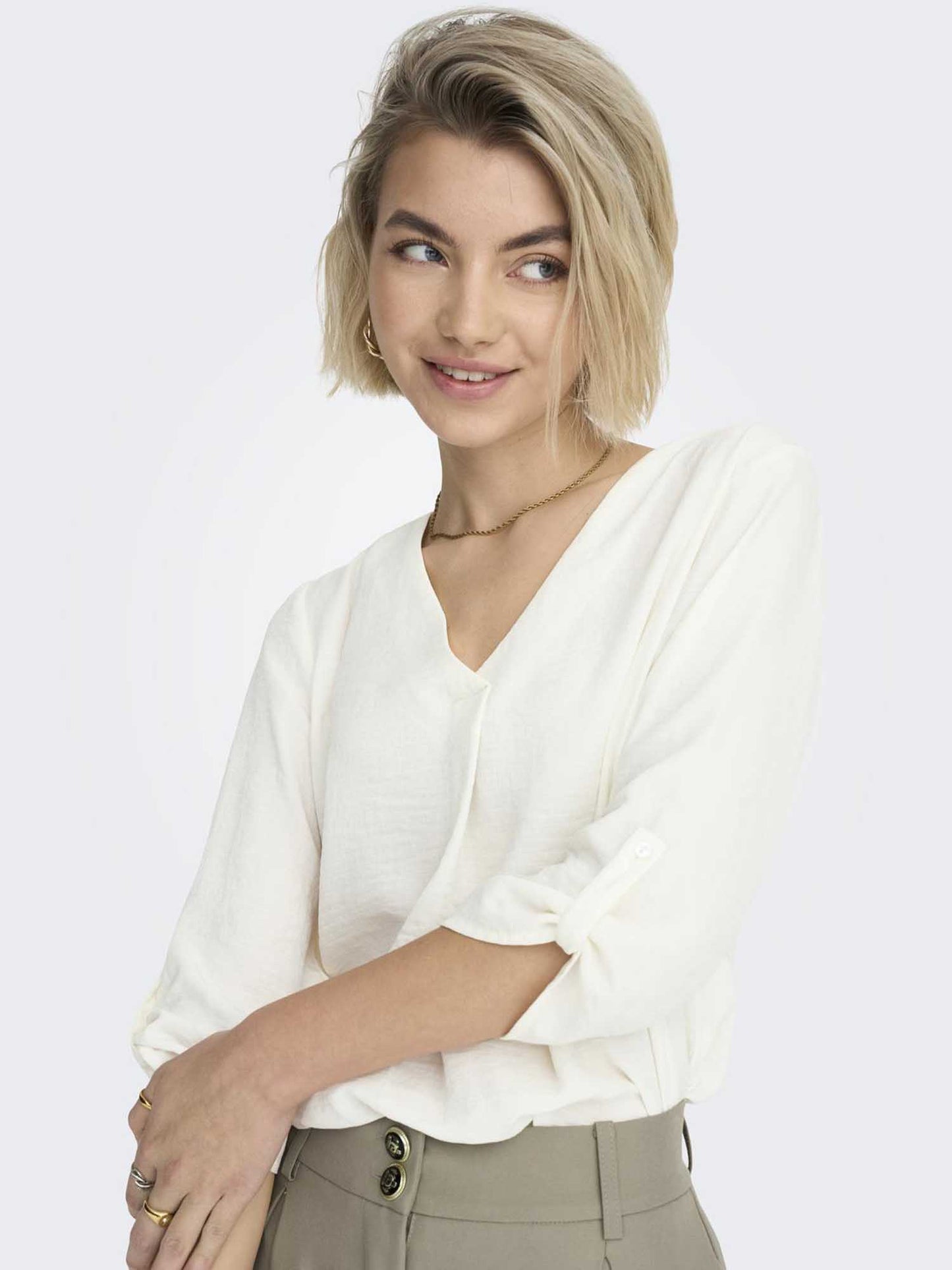Blusa beige da donna Jacqueline de Yong con maniche a 3/4