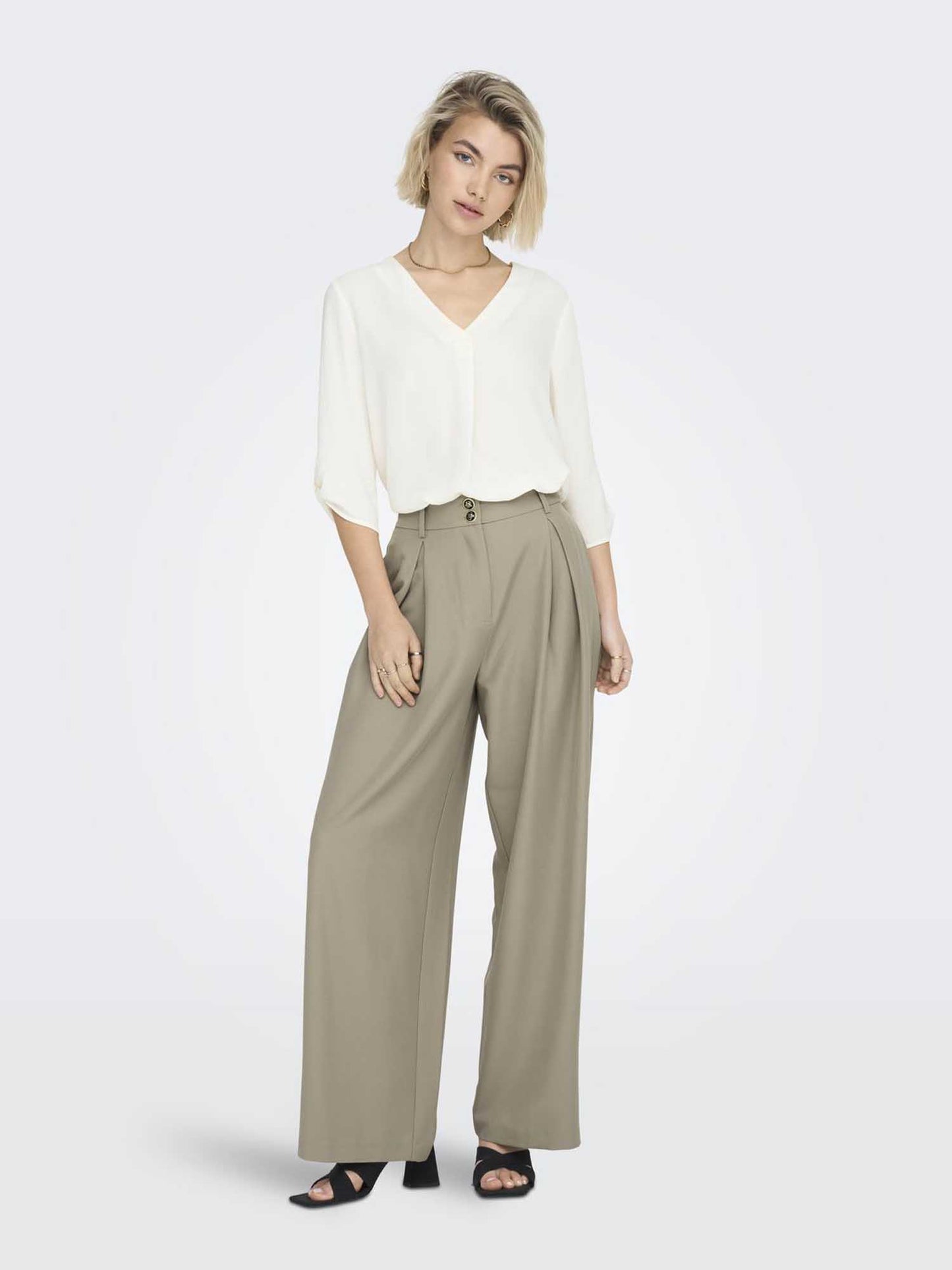 Blusa beige da donna Jacqueline de Yong con maniche a 3/4