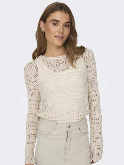Jacqueline de Yong maglia donna beige con scollo a barca