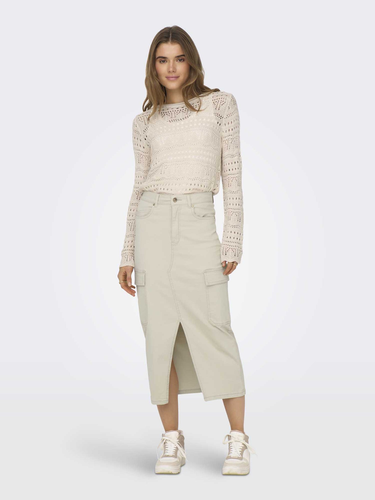 Jacqueline de Yong maglia donna beige con scollo a barca