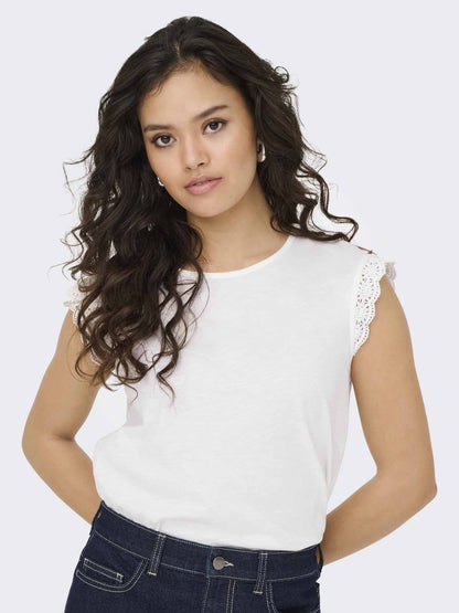 Jacqueline de Yong Salva, t-shirt maniche corte donna crema in cotone