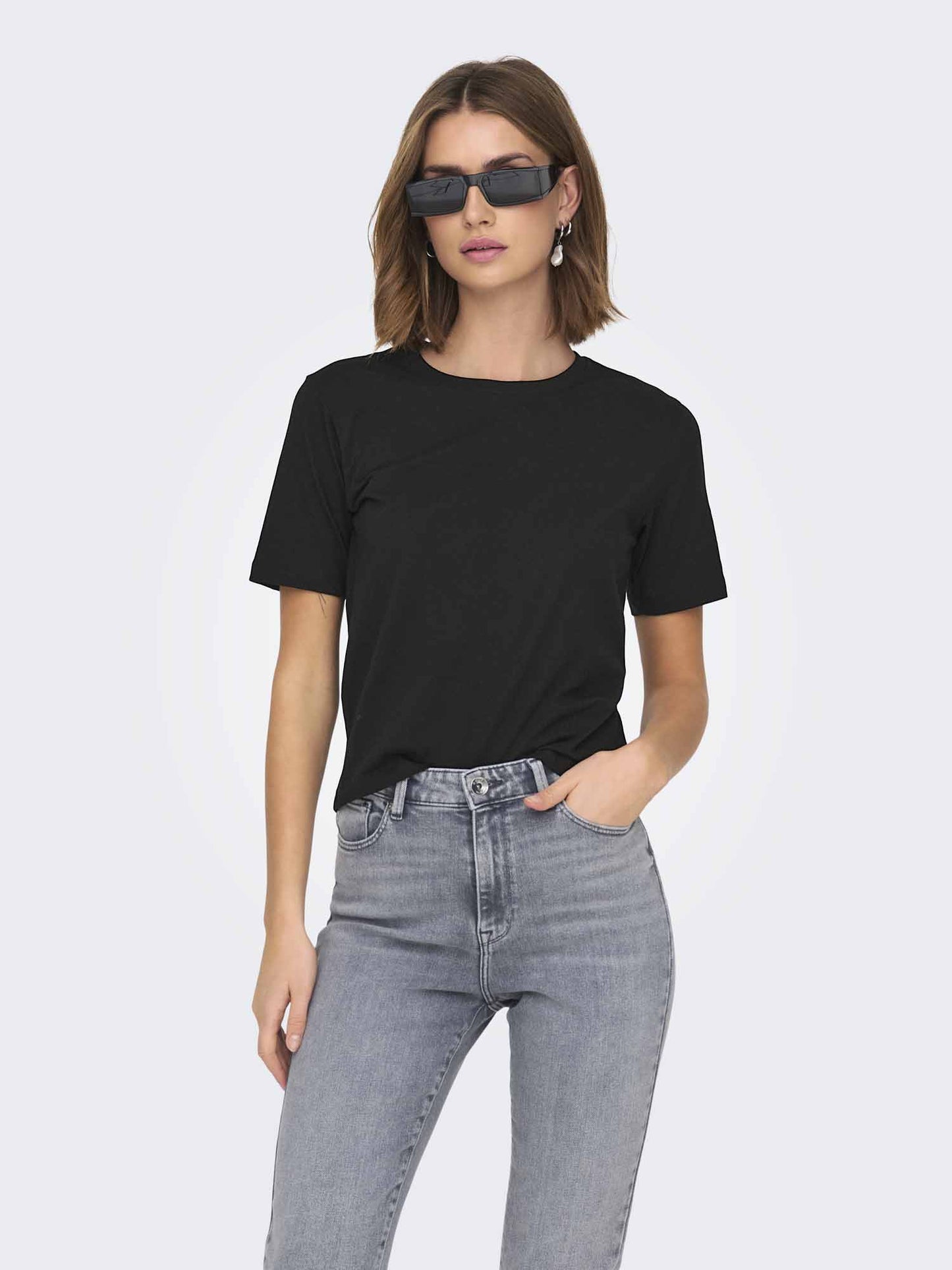 Jacqueline de Yong Rex, t-shirt manica corta nera da donna