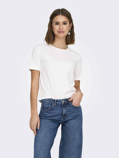 T-shirt a manica corta Jacqueline de Yong in cotone crema donna